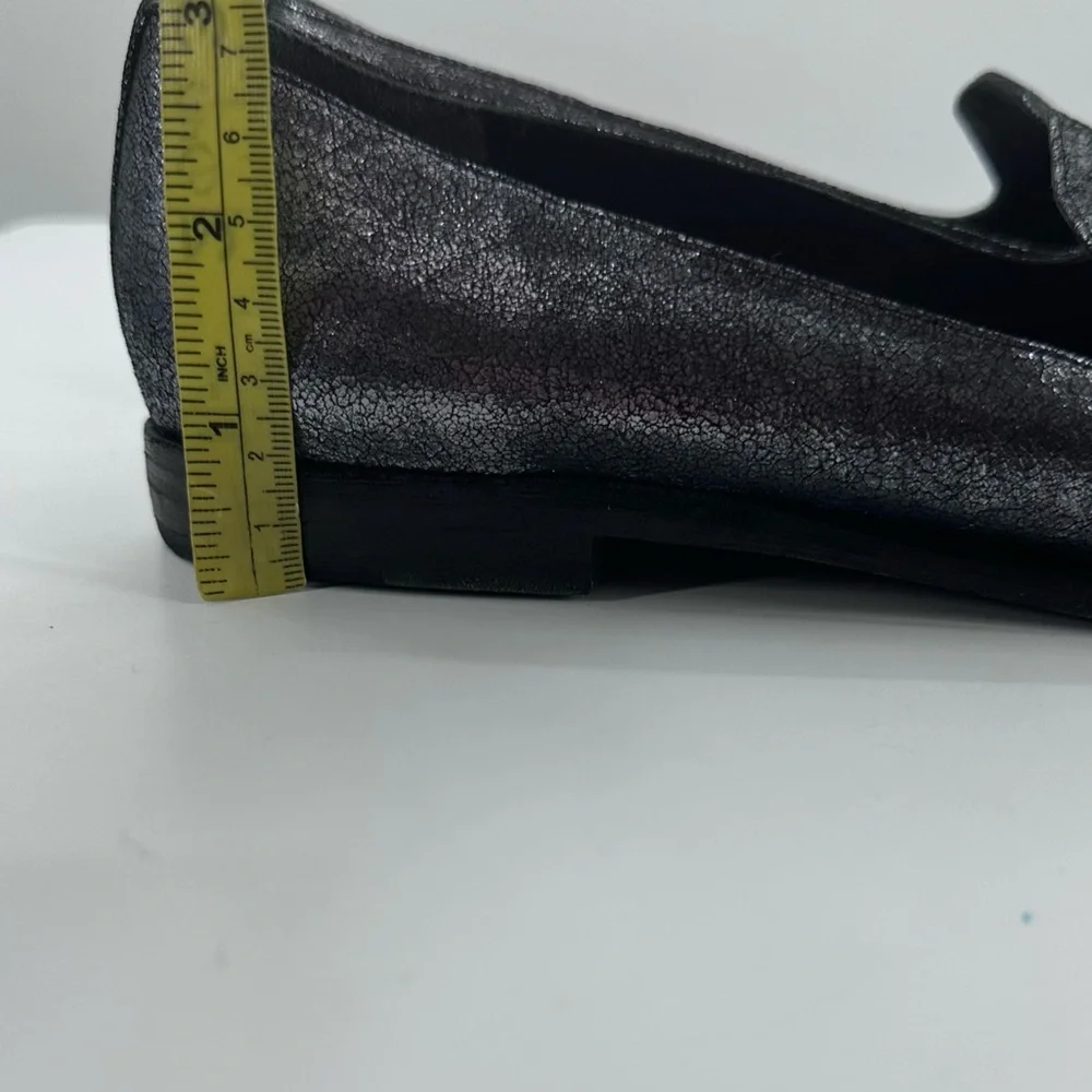 Belle Sigerson Morrison Silver Metallic Loafers Slip On Covered Hardware 7.5